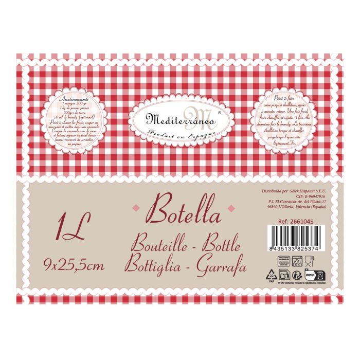 Mediterraneo Botella Vidrio Agua 1L con Tapa 9x25.5 cm (12 Unidades)