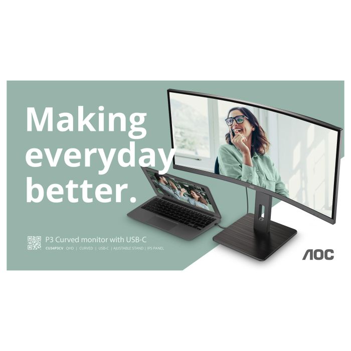AOC CU34P3CV 86,4cm/34" 3440x1440 UltraWide QHD VA 1ms 100Hz HDMI DisplayPort USB-C USB-Hub RJ45 KVM VESA