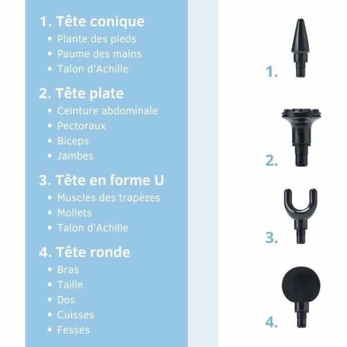 Pistola de masaje - LITTLE BALANCE - Sport Relax - 6 velocidades - 4 cabezales - Negro 1