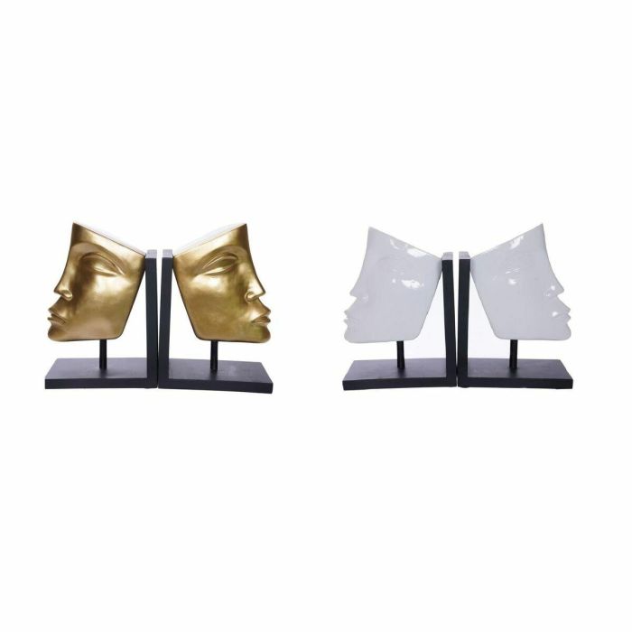DKD Home Decor Sujetalibros Moderno de Resina con Diseño Cara, Set de 2. Decoración Dorado Blanco 22 x 30.5 x 10 cm 3