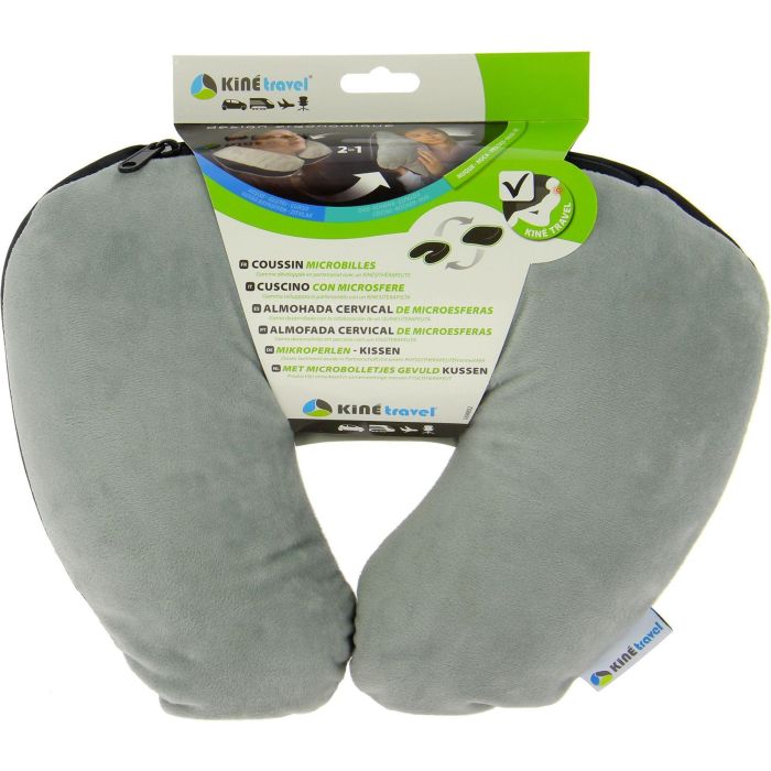 KINE TRAVEL Cojín 2 en 1 Nuca/Almohada Extra 37x29x10 cm - Aprobado Fisioterapeuta Espalda - Microperlas y Tela Cómoda 2