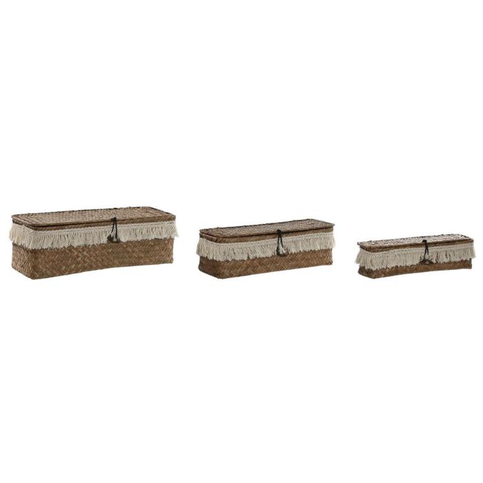 Cesta Boho DKD Home Decor Natural Blanco 12 x 10 x 32 cm Set de 3 1 Cesta Boho DKD Home Decor Natural Blanco 12 x 10 x 32 cm Set de 3 1
