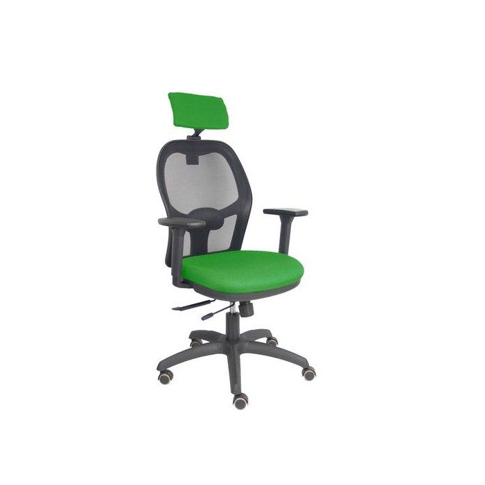 Silla Piqueras Y Crespo Jorquera Brazos 3D Y Cabecero Regulables Mecanismo Sincro Con Traslack Ruedas Parquet Respaldo De Malla Negra Y Asiento Tapizado Bali Verde