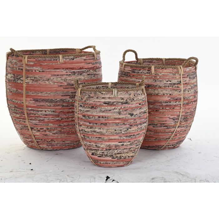 DKD Home Decor Set de 3 Cestas Boho Decorativas de Ratán Natural, Colores Melocotón y Natural, Medidas 52x58x52 cm 3 DKD Home Decor Set de 3 Cestas Boho Decorativas de Ratán Natural, Colores Melocotón y Natural, Medidas 52x58x52 cm 3