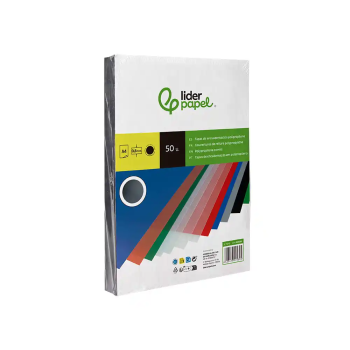 Liderpapel Tapa Encuadernacion Polipropileno Din A4 0.8mm Negro Opaco Paquete 50 Unidades 2