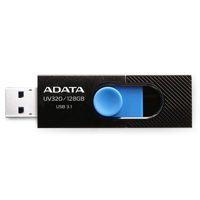 ADATA UV220 Pendrive Memoria USB 3.1 de 128GB, Diseño Deslizante Sin Tapa, Ideal para Almacenamiento Portátil de Datos, Negro/Azul 1