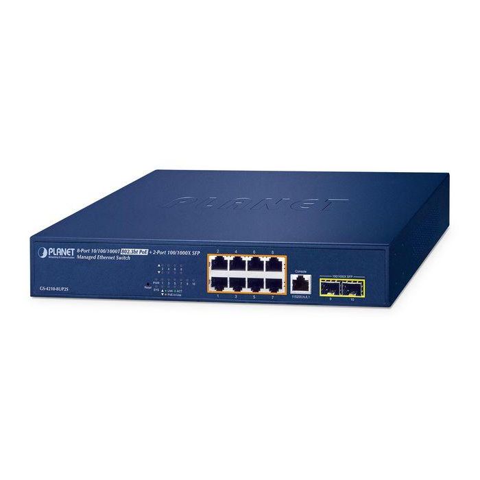 Planet Switch 8 puertos PoE+ Gigabit 10/100/1000T 802.3bt + 2 SFP 100/1000X gestionable Planet Switch 8 puertos PoE+ Gigabit 10/100/1000T 802.3bt + 2 SFP 100/1000X gestionable