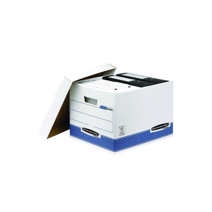 Fellowes Contenedor De Archivos Folio System Azul-Blanco, Muy Resistente, Sistema Fastfold, Capacidad Para 5 Cajas De 80mm, Cartón 100% Reciclado