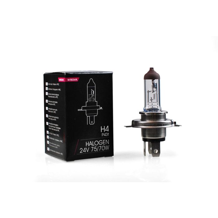 M-Tech MTECZ904 Lámpara Halógena H4 P43T 24V 75/70W, 10 Unidades, Transparente, Vidrio Cuarzo Templado, Homologación E4
