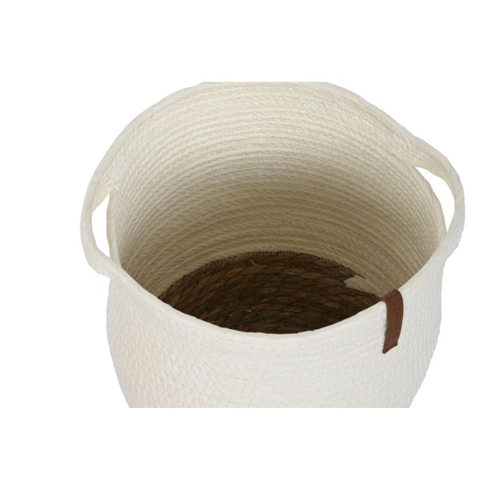 DKD Home Decor Set de 3 (2 Unidades) Cesta Crema Natural Fibra y Pu 34 x 34 x 34 cm 2