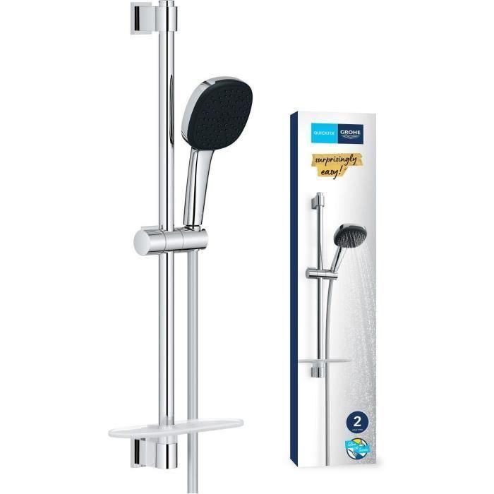 GROHE Vitalio Comfort 110 26929001 GRO4005176767685 - Set de Ducha con Rociador de 2 Chorros, Barra, Flexo y Estante - Ahorro Agua Cromo