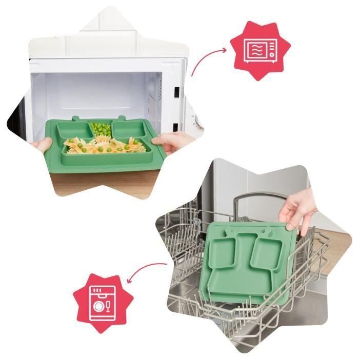 Badabulle Plato dividido antideslizante de silicona con 3 compartimentos flexible, resistente, irrompible, apto microondas y lavavajillas para bebés 4m+ 3 Badabulle Plato dividido antideslizante de silicona con 3 compartimentos flexible, resistente, irrompible, apto microondas y lavavajillas para bebés 4m+ 3