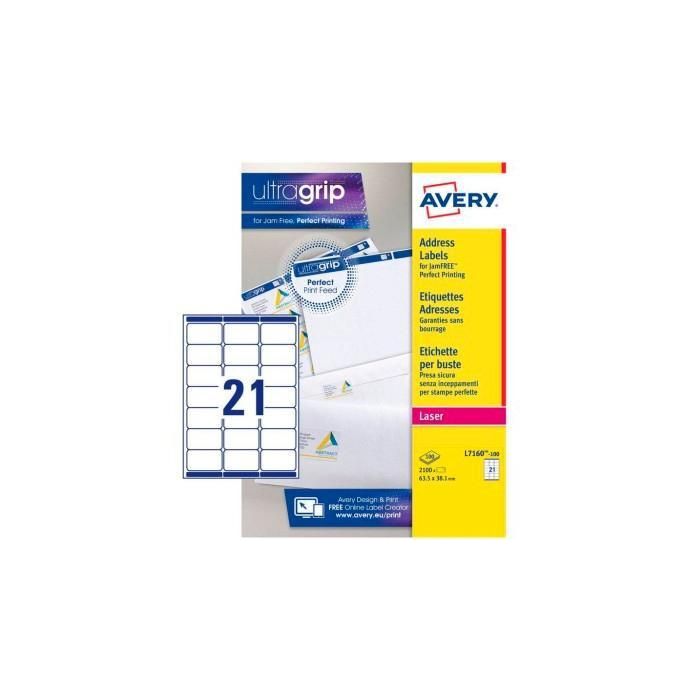 Avery Etiquetas Adhesivas 63,5x38,1 mm Inkjet-Láser Para Sobres 21 X 100H Blanco Avery Etiquetas Adhesivas 63,5x38,1 mm Inkjet-Láser Para Sobres 21 X 100H Blanco