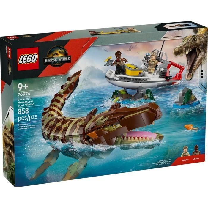 LEGO 76974 Juguete de Construcción Barco de la Misión Mosasaurio - 858 piezas