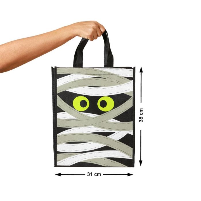 Bolsa de Tela Diseño Momia para Recoger Caramelos Halloween 38x31 cm con Asa - Resistente y Divertida
