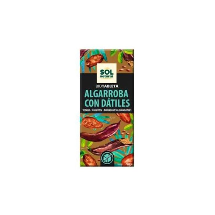 SOLNATURAL Tableta de Algarroba con Dátiles 70g Bio Sin Gluten Vegana Sin Azúcares ni Lactosa