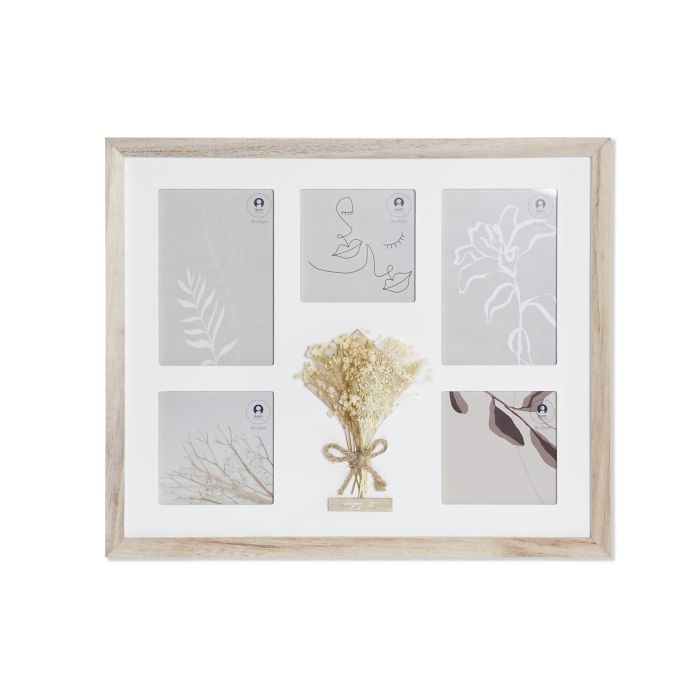 DKD Home Decor Marco Multifoto 5 Fotos Shabby Paulownia y Cristal Natural 39 x 33 x 1.2 cm