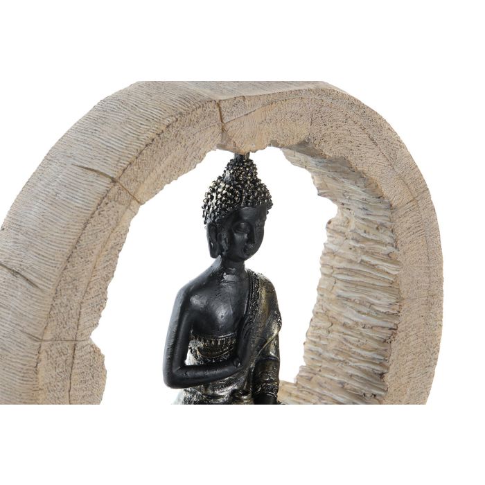 DKD Home Decor Figura Buda Tronco Negro Natural Resina 6 x 18.5 x 20.5 cm (2 Unidades) 1