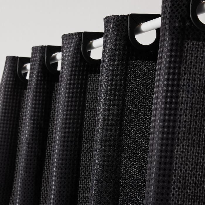 Cortina de ducha con diseño de gofres - Negra - Poliéster - 180 x 200 cm - 12 ganchos - UTILITY - TODAY 1 Cortina de ducha con diseño de gofres - Negra - Poliéster - 180 x 200 cm - 12 ganchos - UTILITY - TODAY 1
