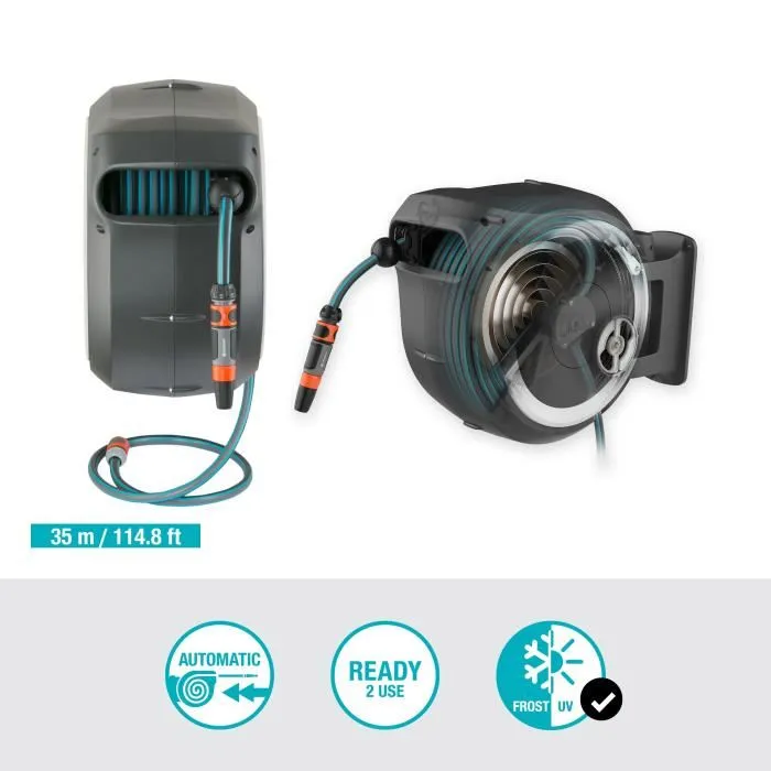 Gardena Manguera Mural Rollup XL White 18632-20, Liseret-Length 35m-Ø13mm-Full Kit-5 años Garantía 1
