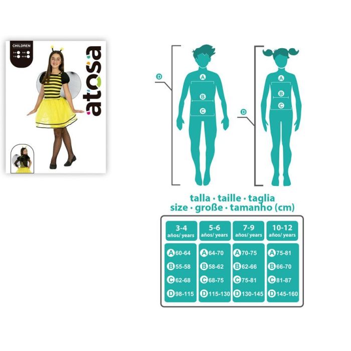 Disfraz Abeja Niña Infantil Amarillo 5-6 Años Vestido, Alas y Diadema Temática Animales Insectos