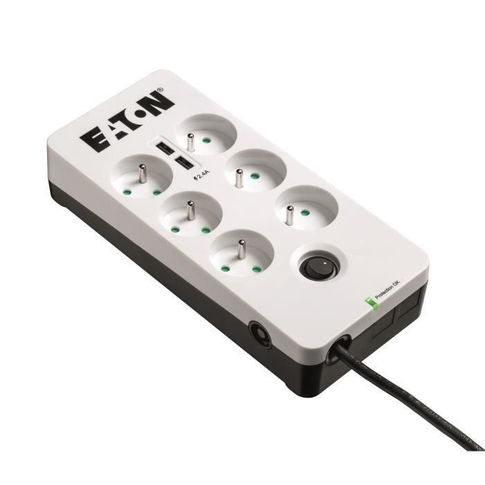 Eaton Protection Box - Supresor/Protector de Sobretensión - 6 tomas FR - 2 puertos USB - 2,50 kVA - 230V CA 1 Eaton Protection Box - Supresor/Protector de Sobretensión - 6 tomas FR - 2 puertos USB - 2,50 kVA - 230V CA 1