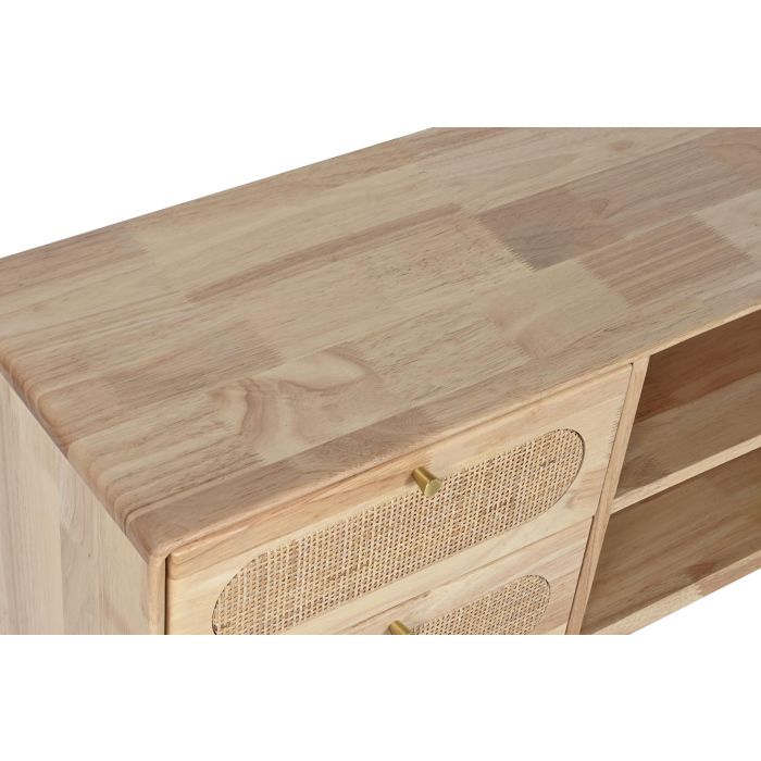 DKD Home Decor Mueble TV Scandi Natural 120 x 48 x 30 cm Rubberwood y Ratán 1