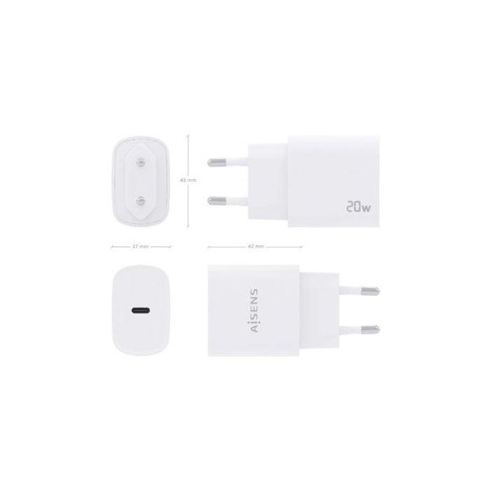AISENS - CARGADOR USB-C PD3.0 1 PUERTO 1xUSB-C 20W, BLANCO 3