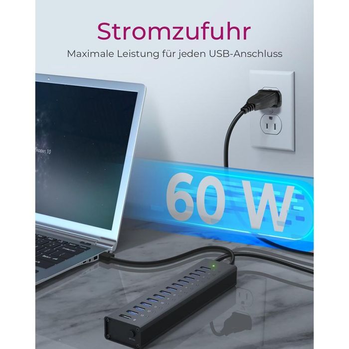 HUB USB 3.0 . 13 Port. +1x Ladeport Aluminium-mit Netzteil ICY BOX 2 HUB USB 3.0 . 13 Port. +1x Ladeport Aluminium-mit Netzteil ICY BOX 2