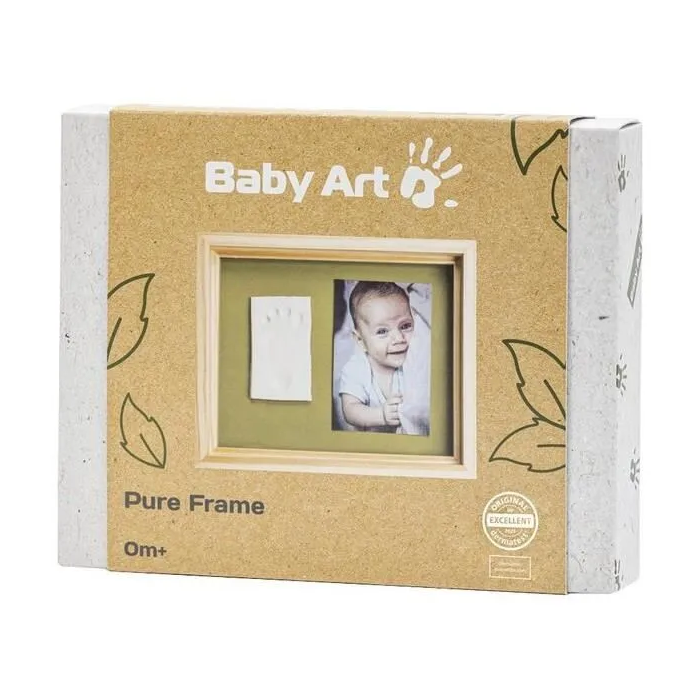 Baby Art Kit Marco Pure Frame Huellas Bebé con Arcilla y Madera Pino Natural, Incluye Rodillo y Panel Reversible Verde/Naranja, para Foto 10x15 cm 2