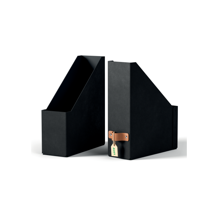 Leitz 24710095 - Pack 2 Revisteros de Cartón Negro A4 Apilables para Folletos y Catálogos