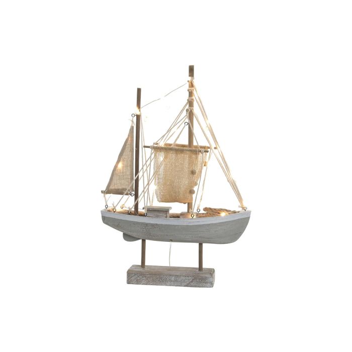 DKD Home Decor Figura Barco Pesquero Natural Led Mdf 28 x 41.5 x 8 cm (2 Unidades)