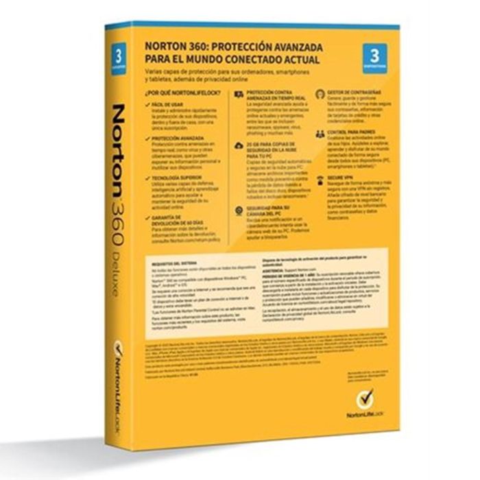 Norton Antivirus Norton 360 Deluxe - Protección en tiempo real, Secure VPN, Control parental - 25 grb Español 1 1 Norton Antivirus Norton 360 Deluxe - Protección en tiempo real, Secure VPN, Control parental - 25 grb Español 1 1