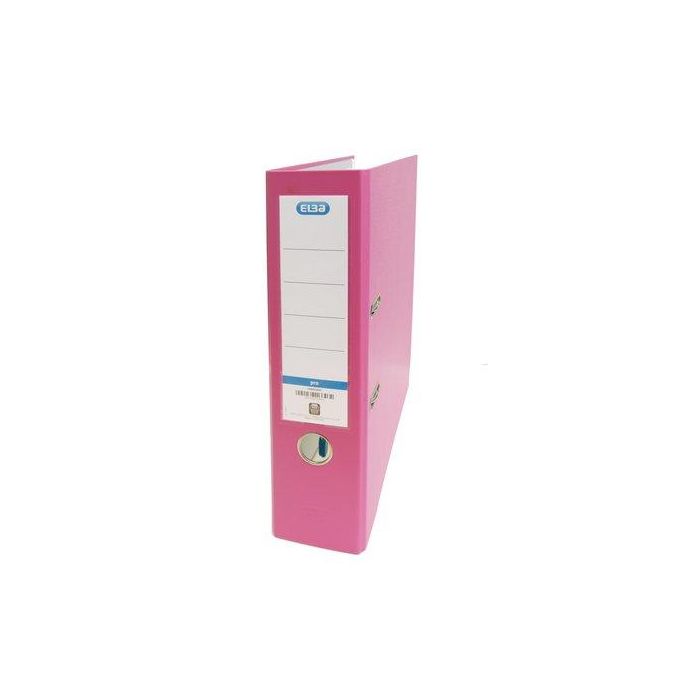 Elba Archivador de Palanca de Cartón Forrado PVC con Rado Top Folio Lomo 80 mm Rosa, Cantoneras Metálicas y Tarjetero