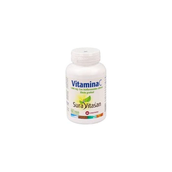 SURA VITASAN Vitamina C 1000 mg con Bioflavonoides y Escaramujo. Efecto Gradual. Suplemento 60 Comprimidos
