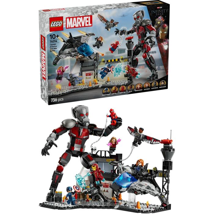 LEGO Marvel 76314 La Batalla del Capitán América: Civil War Juguete para niño de 10 años 11