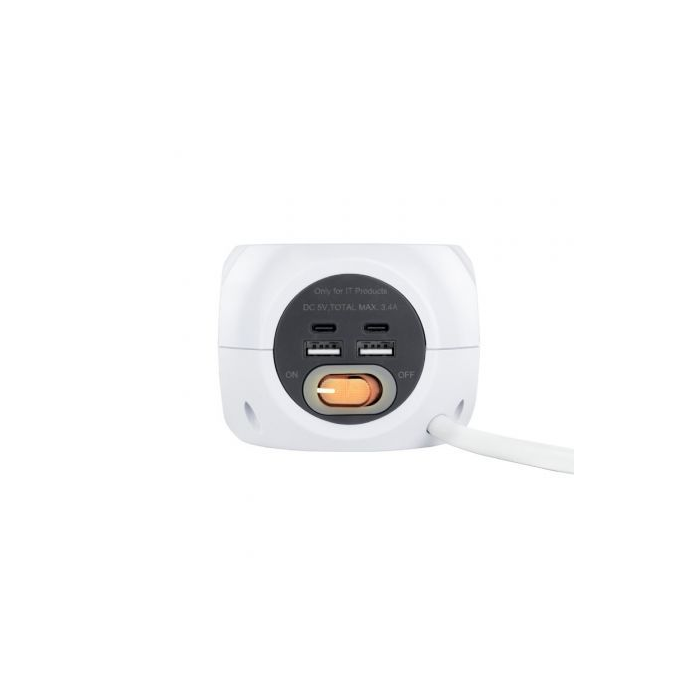 Regleta Nanocable 10.37.0001/ 3 Tomas de corriente/ 2 USB - 2 USB Tipo-C/ Cable 1.4m/ Blanca 1