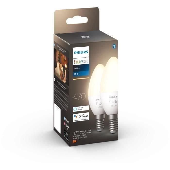 PHILIPS Hue White - Bombillas LED inteligentes E14 - Compatible con Bluetooth - Paquete de 2 PHILIPS Hue White - Bombillas LED inteligentes E14 - Compatible con Bluetooth - Paquete de 2