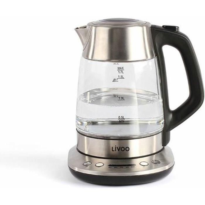 Livoo DOD165 Hervidor Eléctrico Inalámbrico, Temperatura Ajustable 40-100°C, Mantener Calor, Infusor de Té Extraíble, Apagado Automático - Gris