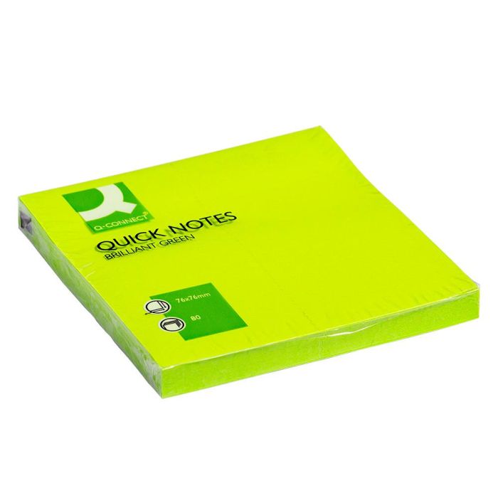 Bloc De Notas Adhesivas Quita Y Pon Q-Connect 76x76 mm Verde Neon 80 Hojas 6 unidades 1