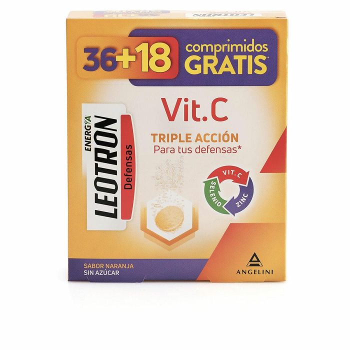 Leotron Vitamina C - 36 + 18 Comprimidos Efervescentes - Triple Acción Para Tus Defensas - Complemento Alimenticio Con Vitamina C, Zinc Y Selenio - Agradable Sabor A Naranja. Envase Para 54 Días, A Partir De 12 Años.