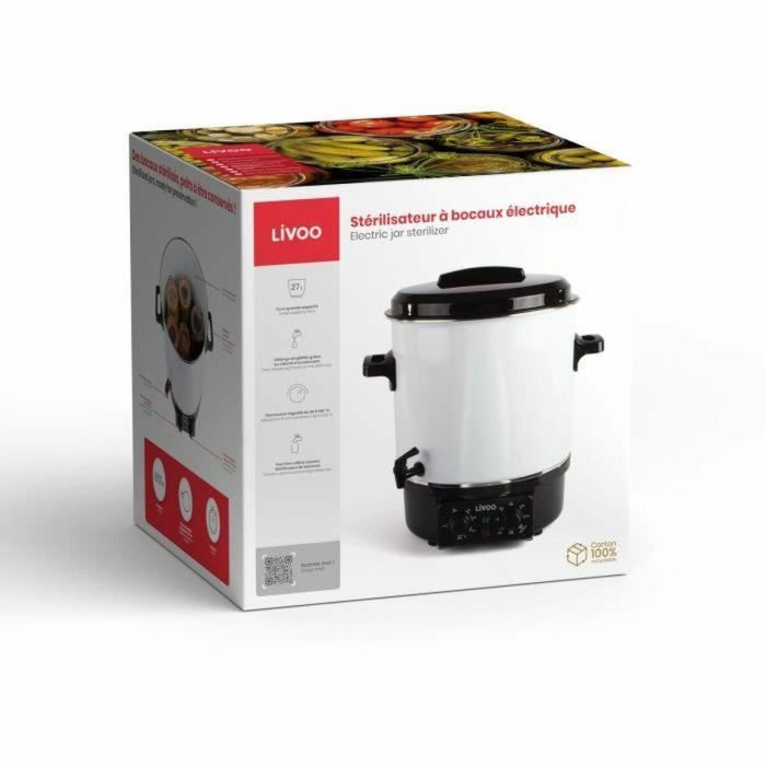 Livoo DOM334 Esterilizador Eléctrico de Tarros 1800W 27L Ø35 cm con Termostato y Temporizador Regulables, Depósito Acero Esmaltado 2