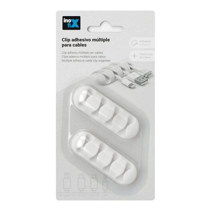 Clip adhesivo múltiple para cables blanco inofix 1