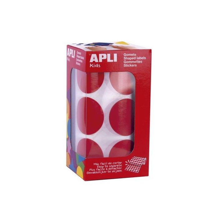 Apli Gomets Redondos de 33 mm, Rollo Rojo - 708 Unidades