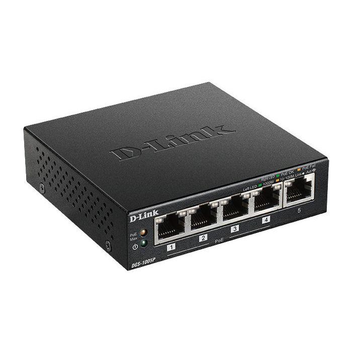 D-Link DGS-1005P/E Switch 5 Puertos Gigabit Ethernet RJ-45 PoE+ IEEE 802.3af/at 60W Power Budget Plug&Play EEE Silencioso