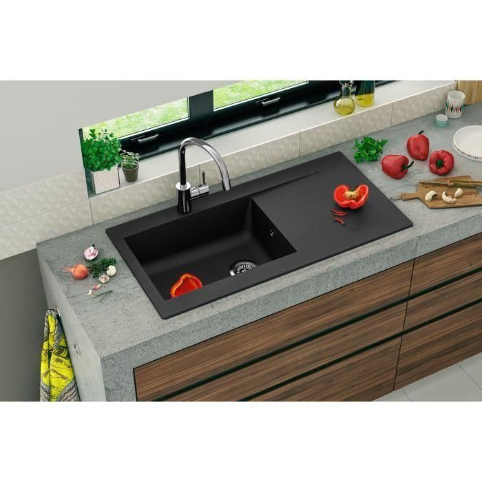 STRADOUR Fregadero empotrado de resina Lierra 1000x500mm 1 cubeta grande - Negro - Fabricación francesa 1 STRADOUR Fregadero empotrado de resina Lierra 1000x500mm 1 cubeta grande - Negro - Fabricación francesa 1
