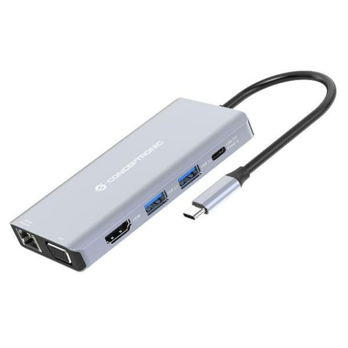 Conceptronic Docking USB-C 10in1 1xHDMI 4K 1xVGA 3xUSB-A 3.0 1xJACK 1x1Gb RJ45 1xLECTOR DE TARJETAS 1xUSB-C Alimentacion 100W Conceptronic Docking USB-C 10in1 1xHDMI 4K 1xVGA 3xUSB-A 3.0 1xJACK 1x1Gb RJ45 1xLECTOR DE TARJETAS 1xUSB-C Alimentacion 100W
