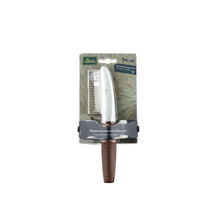 Hunter Peine de Cuidados para Perros y Gatos con Púas Rotatorias, Desenreda Pelaje Medio y Largo, Evita Tirones, Ergonómico, Talla L Marrón 1