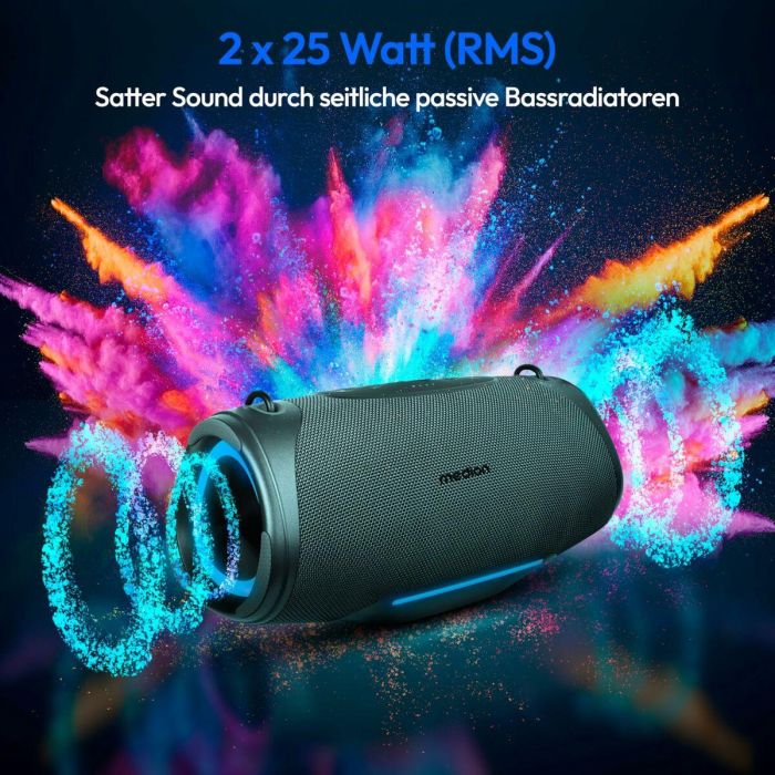 Medion AAAPX09234 Altavoz Bluetooth L 50W, 47h de batería, Protección IPX7 y Efectos de Iluminación RGB 10 Medion AAAPX09234 Altavoz Bluetooth L 50W, 47h de batería, Protección IPX7 y Efectos de Iluminación RGB 10
