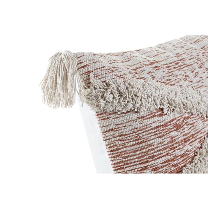 DKD Home Decor Cojín Decorativo Urban para Sofá o Cama de Poliéster Naranja y Beige con Diseño de Flecos y Cremallera 60x30x10 cm